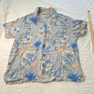 Caribbean Silk Blend Tropical Blue Hawaiian Shirt Xlarge‎